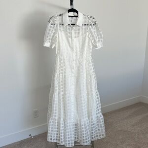 English Factory GRIDDED ORGANZA TIERED MAXI DRESS